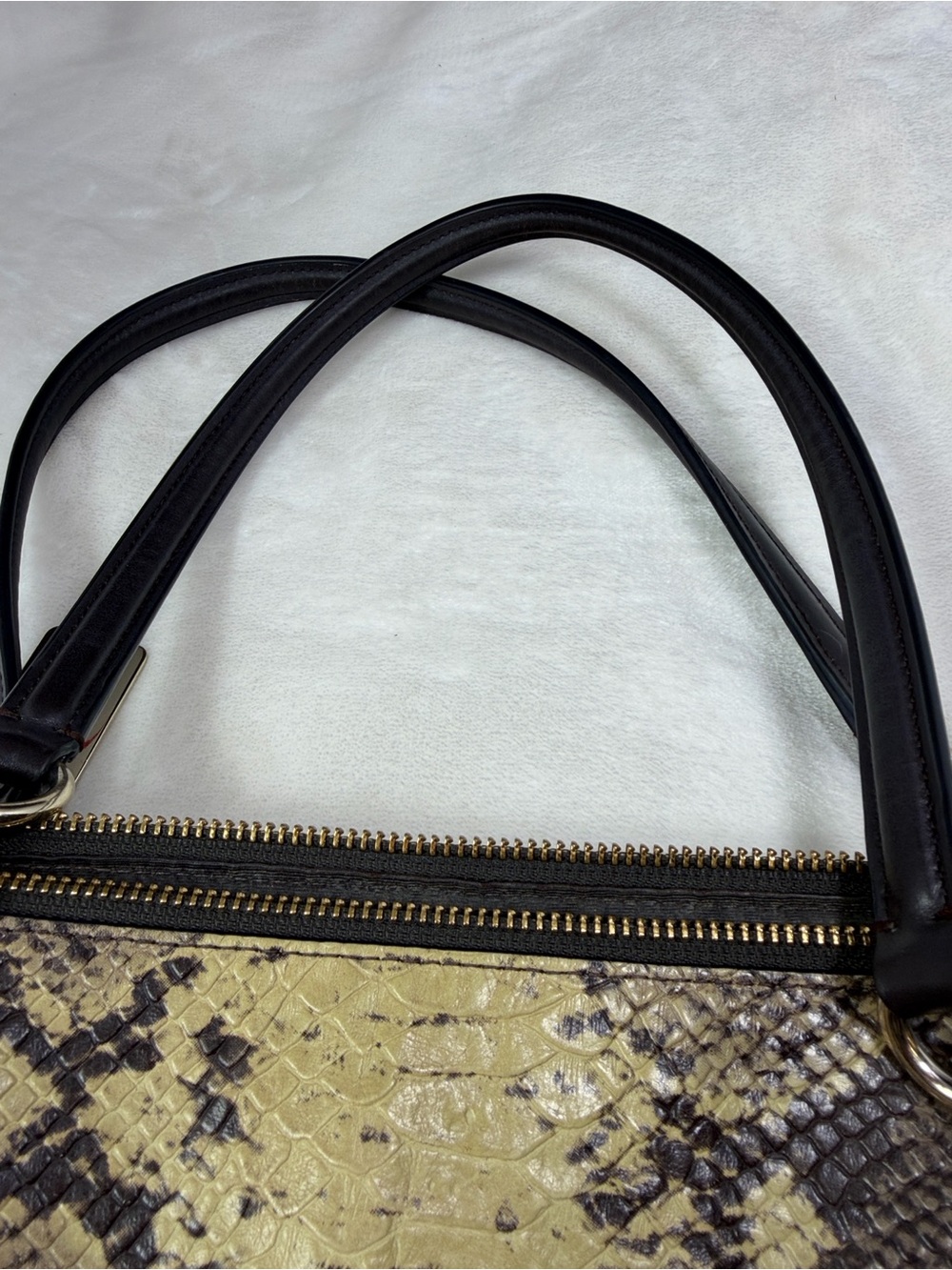 Coach Snake Print Satchel Handbag Brown Tan Leather Trim Gold Hardware - Picture 15 of 15
